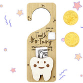 WALLFID tooth fairy door hanger full set on display, showcasing the wooden finish and gift pocket.