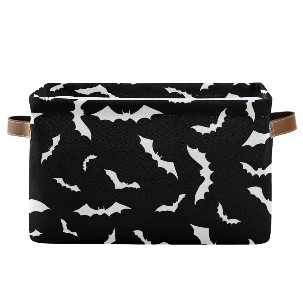 Wamika Halloween Bat storage basket front view with sturdy rope handles for easy transport.