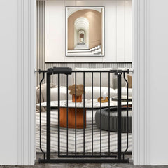 WAOWAO Baby Gate shows a wide pressure-mount setup for easy containment.