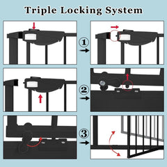 WAOWAO gate push-button pair illustrates easy adult access with secure child safety