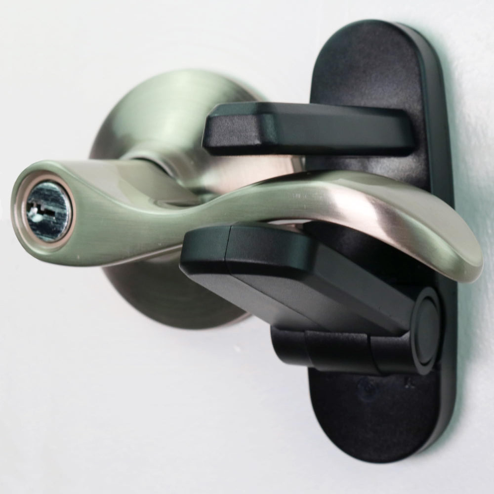 Wappa Baby door lever lock pack closeup showing slim profile and safety design