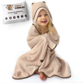 Warm Cuddles bamboo hooded towel in beige for cozy bath time