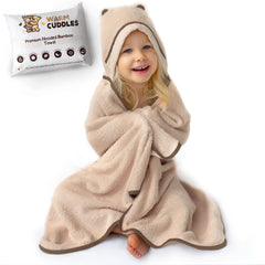 Warm Cuddles bamboo hooded towel in beige for cozy bath time