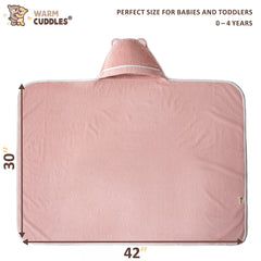 Warm Cuddles pink hooded towel, large 42x30 inches for growing toddlers.