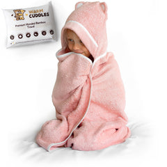 Warm Cuddles pink hooded towel, ultra-soft fabric for gentle bath time.