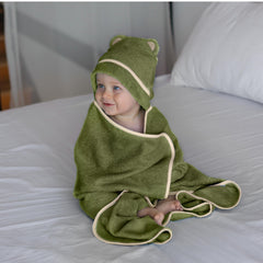 Warm Cuddles Olive towel absorbent bamboo blend demonstrates quick drying and gentle touch