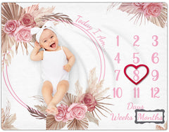 Warmther baby milestone blanket with floral design creates charming photos of growth.