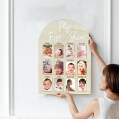 Wartter wooden milestone board ideal for baby's first birthday decorations.