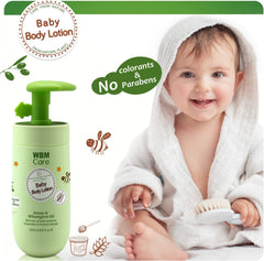 WBM Care Baby Lotion with honey emphasizes gentle, plant-based nourishment.