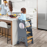 WeaveWiz Toddler Tower overview shows sturdy pine wood and a balanced base for stability.