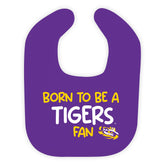 Wee Ones Divine Creations baby bib with LSU Tigers velcro closure for easy on-off at meals.