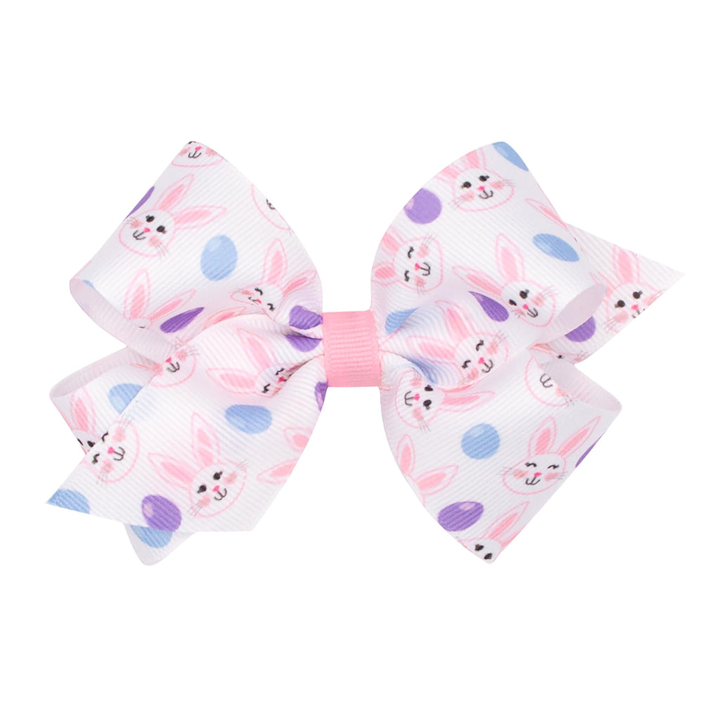 Wee Ones Easter Bunny Print hair bow on Wee Stay clip for reliable all-day wear