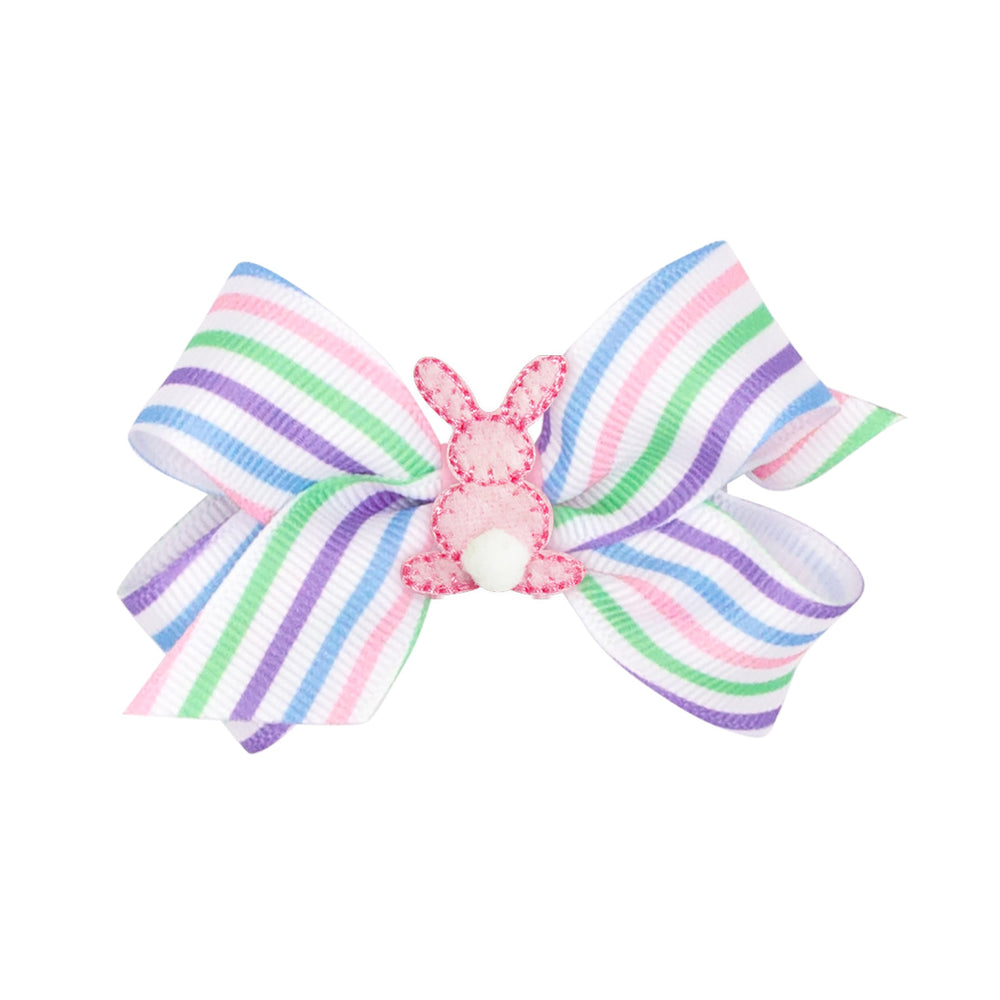 Wee Ones Easter puff tail bunny print hair bow on WeeStay clip for secure wear.