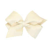 Wee Ones Grosgrain bow with scalloped velvet overlay in antique white, timeless everyday style.