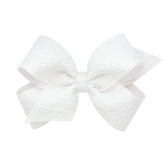 Wee Ones grosgrain seersucker bow on WeeStay clip, white, front view for polished everyday wear.