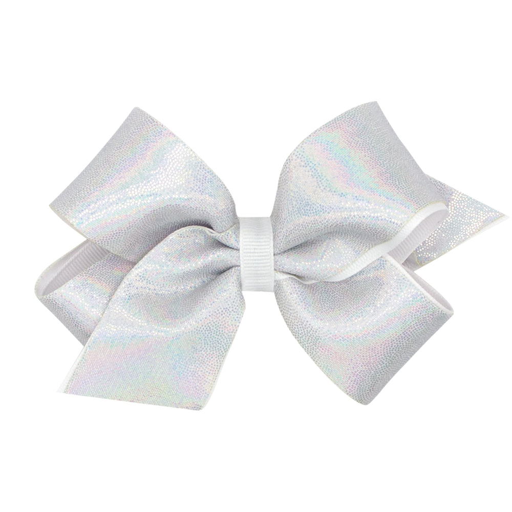 Wee Ones mirror dot overlay bow in white adds a polished touch to daily hairstyles.