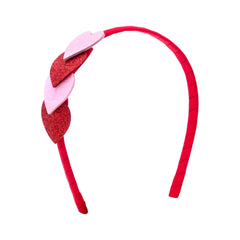 Wee Ones Valentine headband with overlapping red and pink glitter hearts for a festive look.