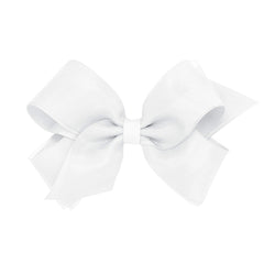 Wee Ones white grosgrain bow with organza overlay on a secure WeeStay clip for lasting hold