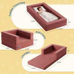 WeeGuruu bed opened into sofa for versatile play and rest during travel.