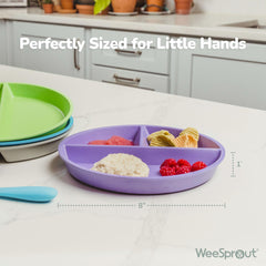 WeeSprout bamboo-melamine material provides durable, non-toxic dinnerware for daily use.