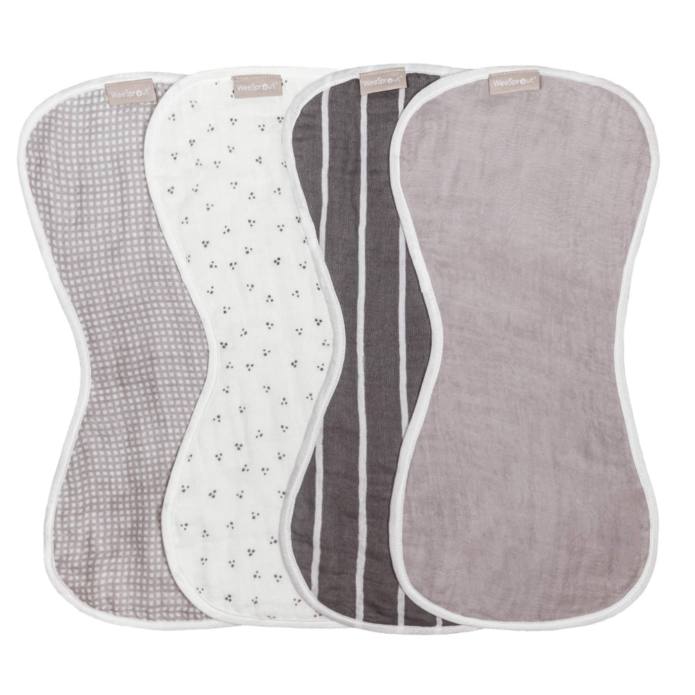 WeeSprout four-layer burp cloths with absorbent design protect clothing during feedings.