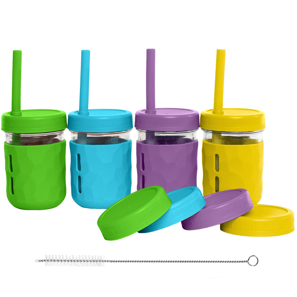 WeeSprout glass cup with lid and straw for spill-safe sipping