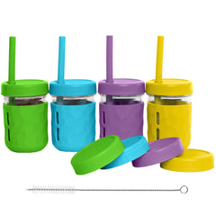 WeeSprout glass cup with lid and straw for spill-safe sipping