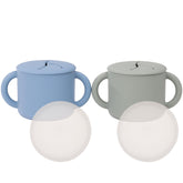 WeeSprout snack cups with dual handles improve grip for toddlers.