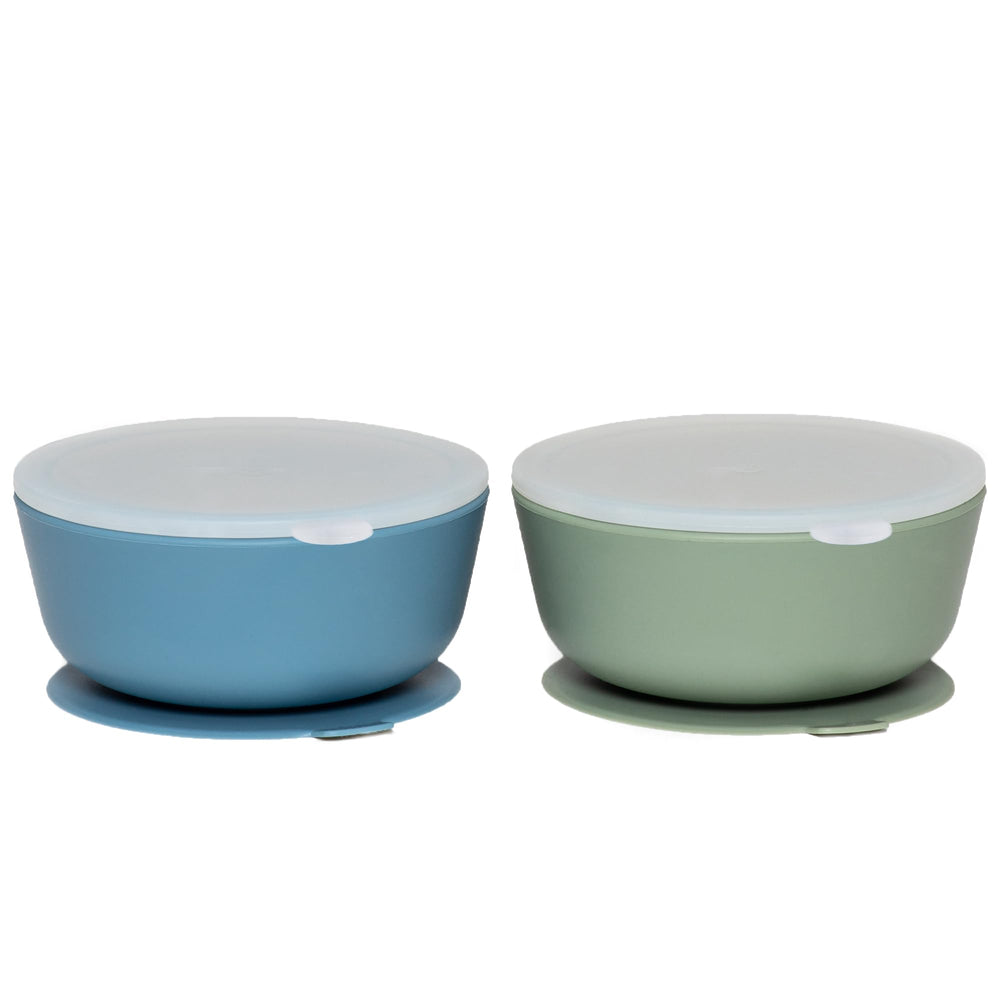 WeeSprout suction bowls set with lids stay secure, keeping baby's meals mess-free.