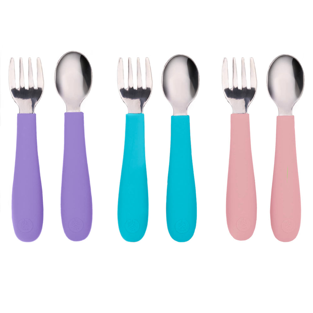 WeeSprout toddler utensils six-piece set for independent self-feeding.