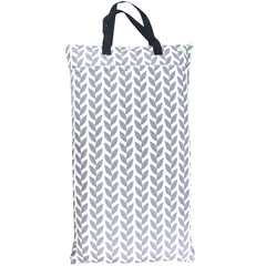 Wegreeco hanging bag in grey leaf design, front view, spacious for cloth diapers on the go.