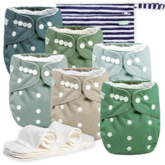 Wegreeco cloth diapers six-pack showing newborn-ready protection and patterns