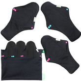 Wegreeco reusable pads six-pack flat lay for daily and overnight protection.