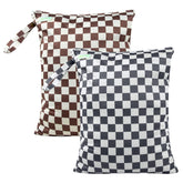 Wegreeco gray-brown checkered wet dry bag keeps moisture contained for travel