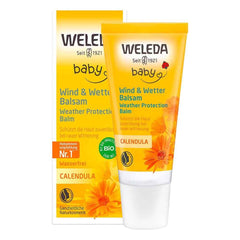 Weleda Baby Calendula Weather Protection Cream bottle offering gentle barrier against wind and cold for delicate skin