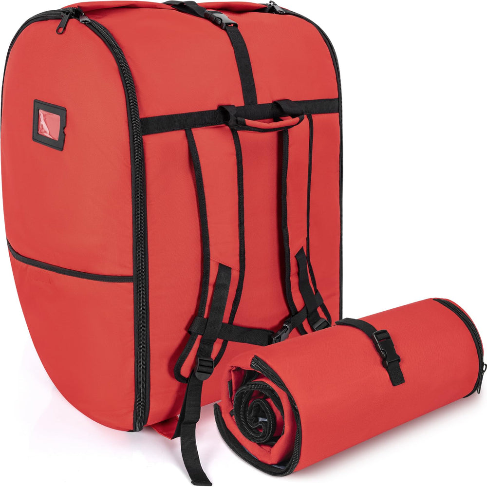 Weliday padded car seat travel bag for Doona in red protects during air travel.