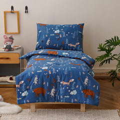 Wellboo Blue Bear comforter close-up showing plush microfiber softness for all-season comfort.