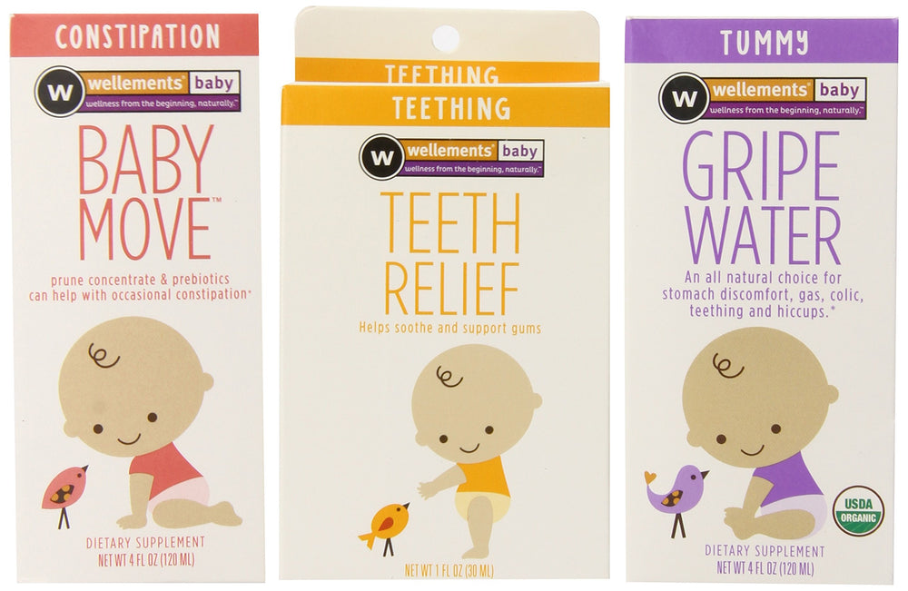 Wellements Organic Baby Remedy Essentials Pack front view for teething and tummy comfort