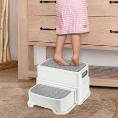 Gray top step of WELSPO stool enables easy reach for daily routines.