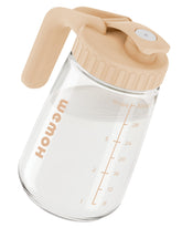 WEMOH 32oz breast milk pitcher features glass construction for sturdy storage on the go.