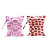 Wenboco pink bow strawberry print wet bag keeps wet items organized on trips