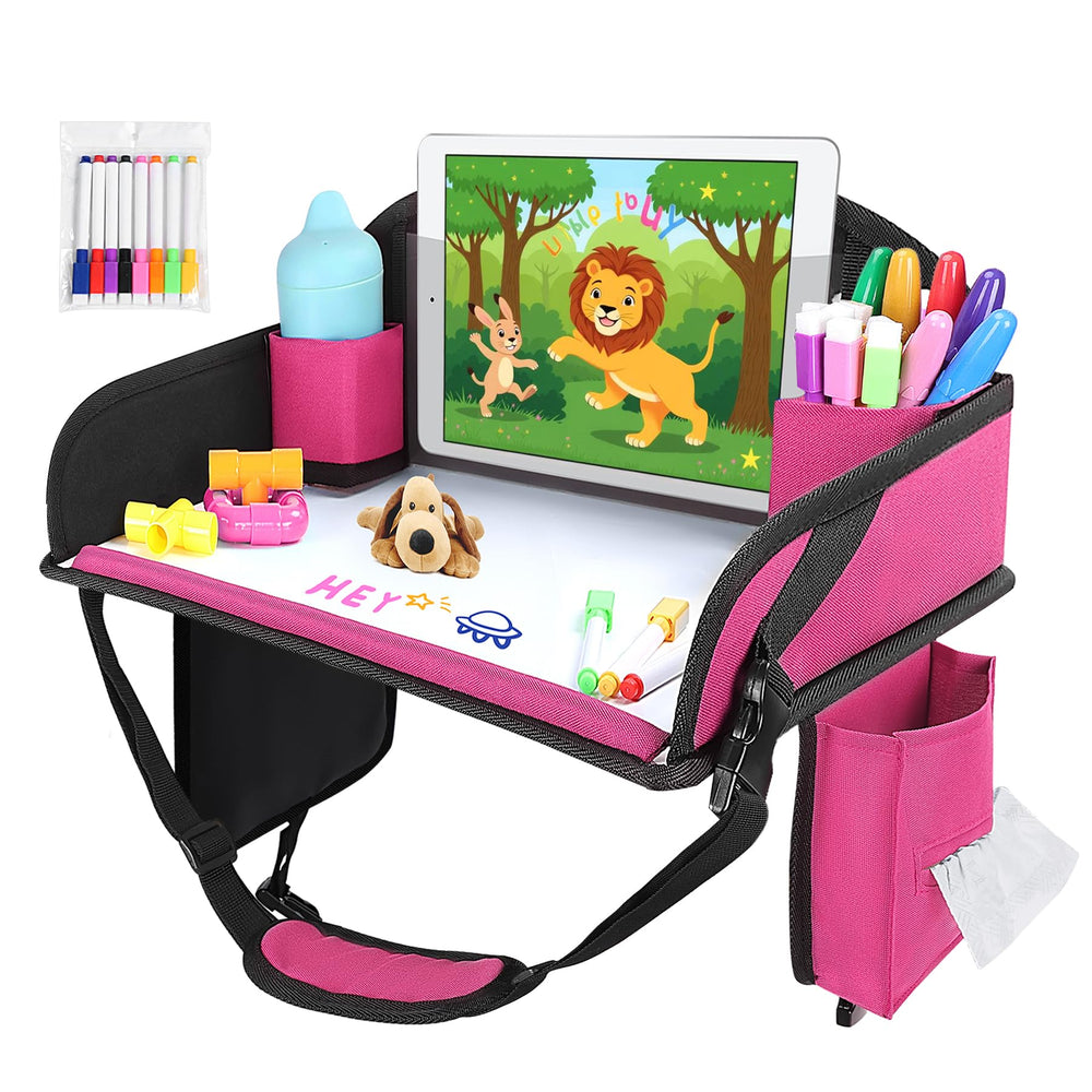 WENRENER kids travel tray front view on car seat keeps toys organized during a ride