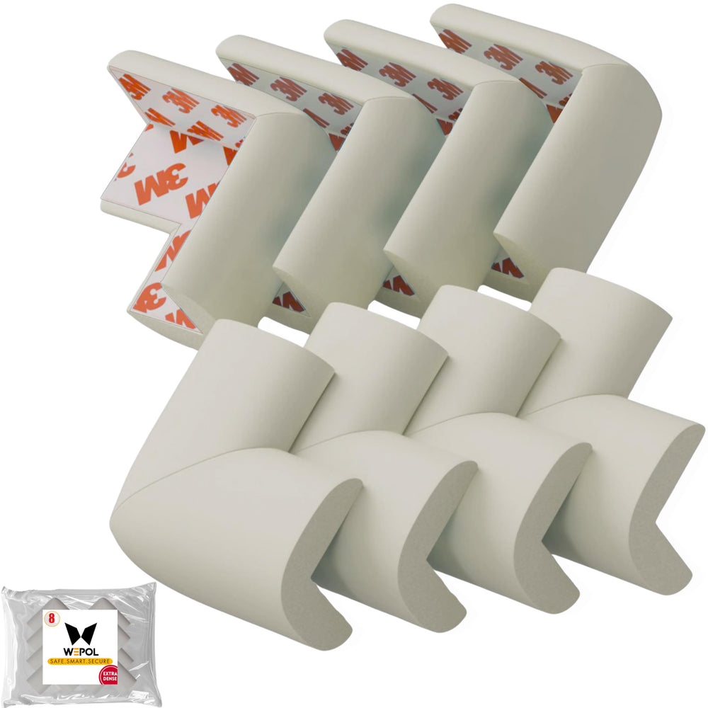 WEPOL soft foam corner protector on a corner, cushioned edge for baby safety