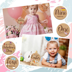 Wesiti double-sided milestone cards showing month numbers and holidays