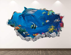 West Mountain Shark wall decal art decor 3D smashed aquarium poster boosts kid's room ambiance