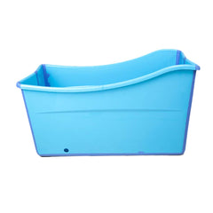 W WEYLAN TEC large foldable bath tub shows chest-deep water for toddler baths.