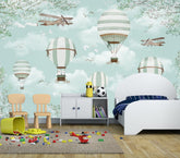 WFBHUA hot air balloon mural with cute animals and airplanes for a bright nursery wall