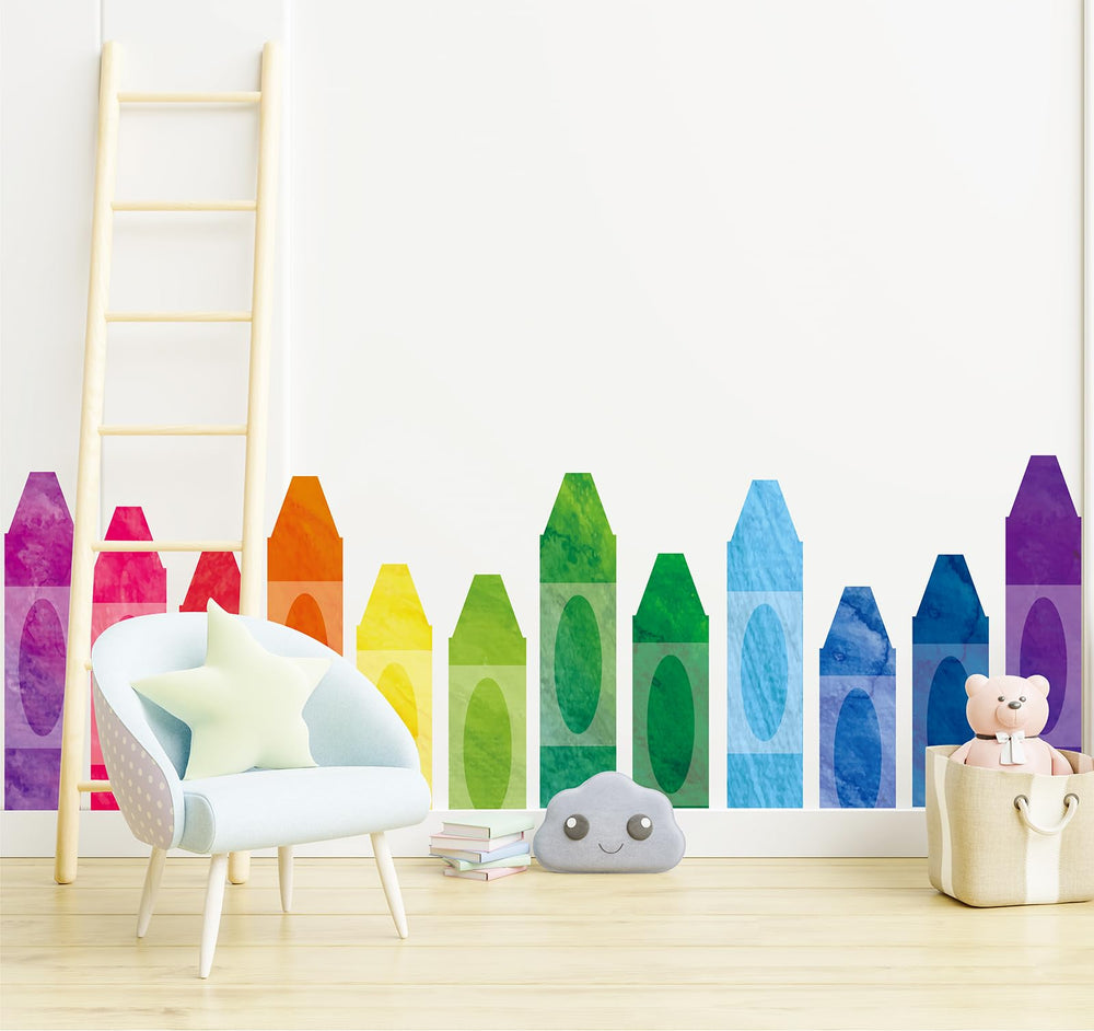 Whaline crayons wall decals with watercolor patterns brighten playrooms and promote imaginative spaces