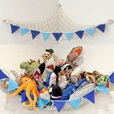 Whimsy Walls stuffed animal hammock corner blue keeps plushies organized and off the floor