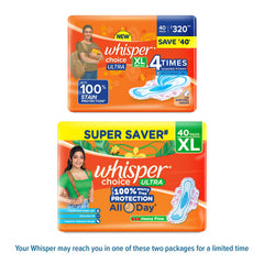 Whisper Choice XL pads with wings laid flat showing full coverage.